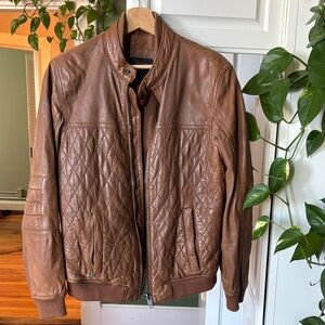 Bershka Tan Quilted Leather Bomber Jacket